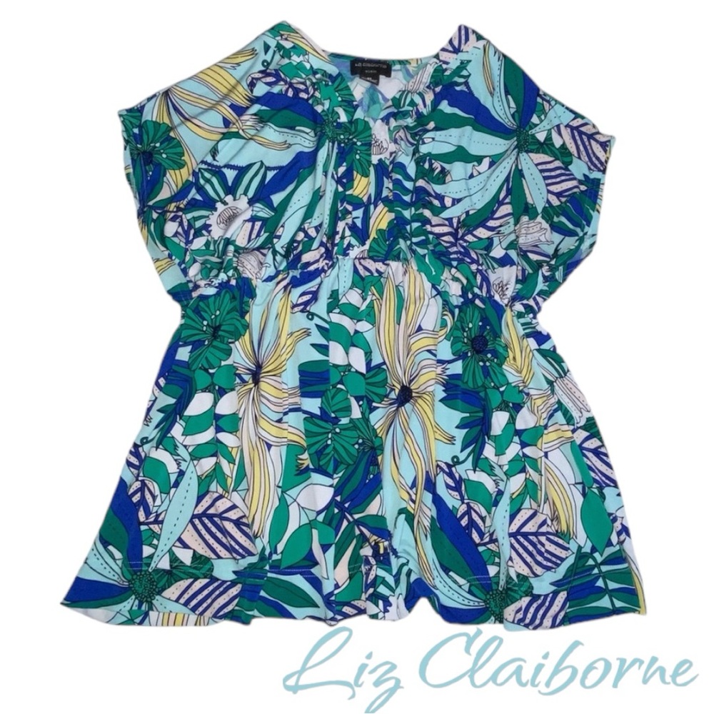 Liz Claiborne Floral Multi Color V-Neck Jersey Stretch Top - Woman 0X - Picture 6 of 9